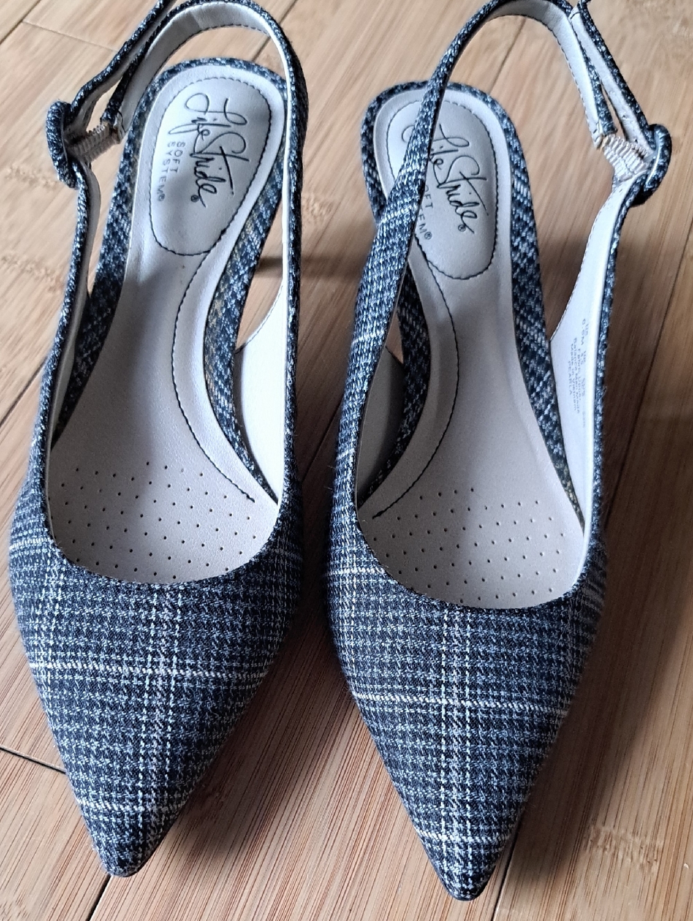 Plaid Slingback Kitten Heel Pumps